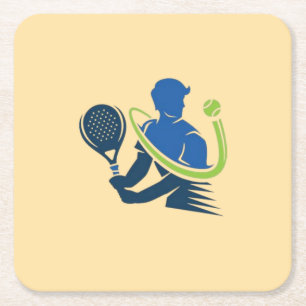 Posavasos Cuadrado De Papel Logo del Club de Tenis - Acción dinámica, estilo d