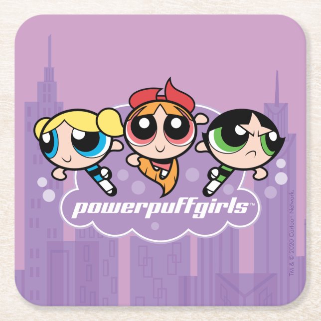 Posavasos Cuadrado De Papel Logo del equipo de Chicas Powerpuff (Anverso)
