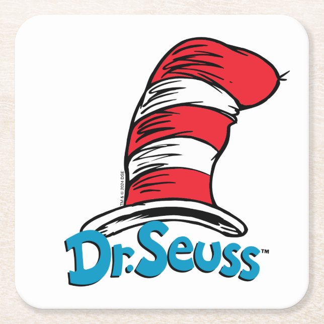 Posavasos Cuadrado De Papel Logo del Gorra Dr. Seuss (Anverso)