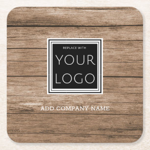 Posavasos Cuadrado De Papel Logotipo comercial Madera Rustica Promocional