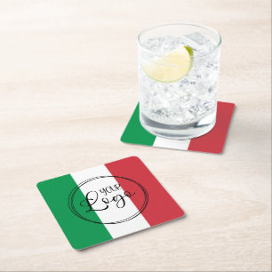 Posavasos Cuadrado De Papel Logotipo de Colores Italianos Verde Blanco Rojo
