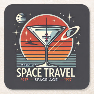 Posavasos Cuadrado De Papel Logotipo de la Era Espacial de Martini Space Trave