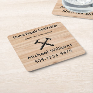 Posavasos Cuadrado De Papel Logotipo de martillo de madera rústica para contra