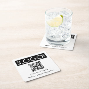 Posavasos Cuadrado De Papel Logotipo de negocio personalizado Texto Código QR 