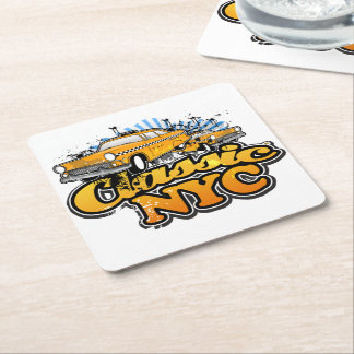 Posavasos Cuadrado De Papel Logotipo del Taxi Amarillo de la Ciudad de Nueva Y