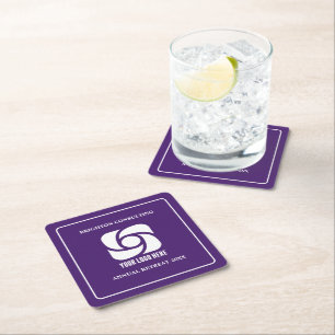 Posavasos Cuadrado De Papel Logotipo empresarial morado para fiesta de empresa