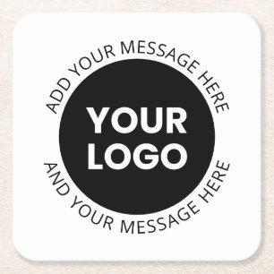 Posavasos Cuadrado De Papel Logotipo empresarial y texto editable Blanco y neg