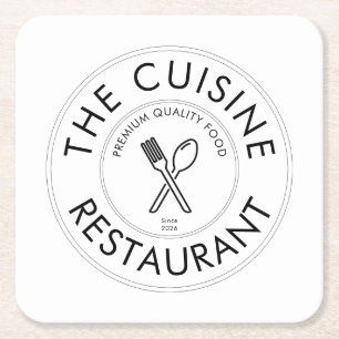 Posavasos Cuadrado De Papel Logotipo Moderno de Restaurante Personalizado Cuad