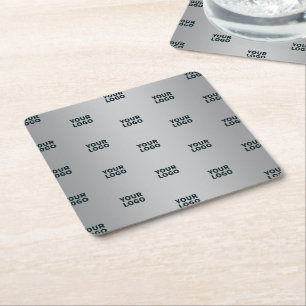 Posavasos Cuadrado De Papel Logotipos repetidos en gradiente gris (color edita