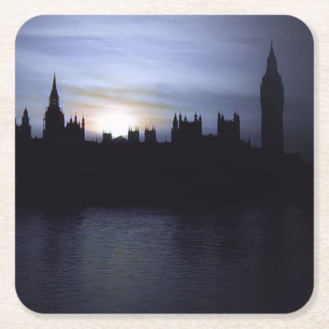 Posavasos Cuadrado De Papel Londres-Big Ben-Elizabeth Tower-Sunset Coaster (Anverso)