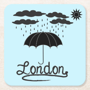 Posavasos Cuadrado De Papel Londres el   debajo de un paraguas