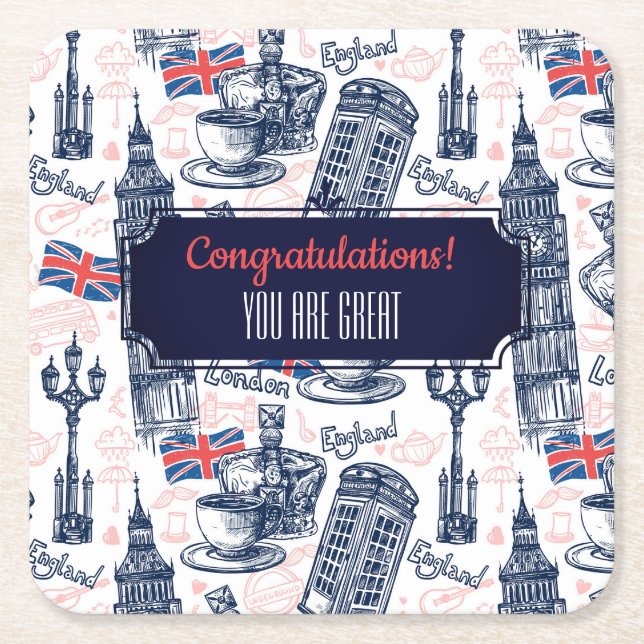 Posavasos Cuadrado De Papel Londres, Inglaterra (Anverso)