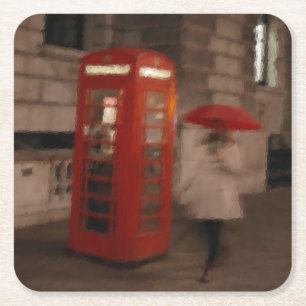 Posavasos Cuadrado De Papel Londres - Rainy Day Phone Box - Monstruo de paragu