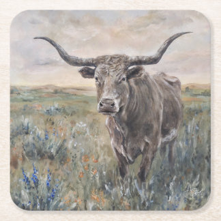 Posavasos Cuadrado De Papel "Longhorn" Pintado a mano