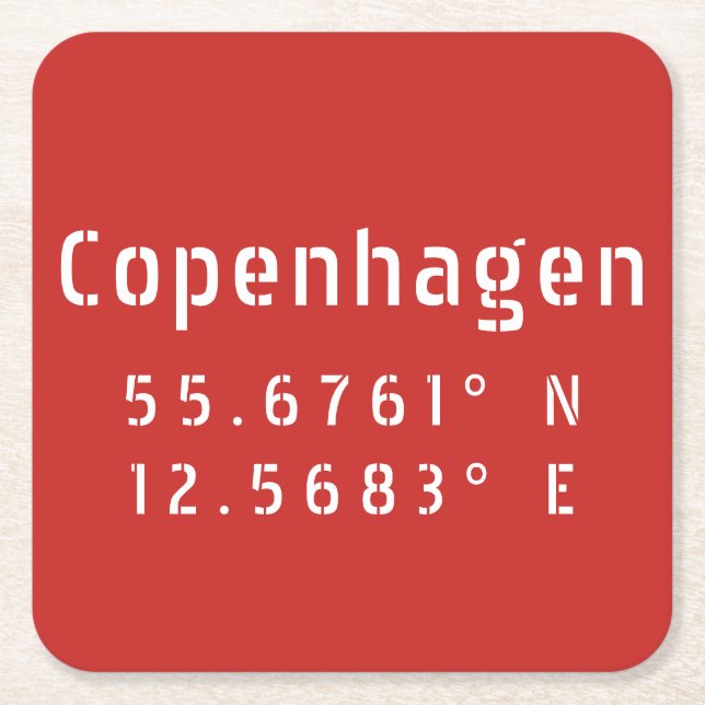 Posavasos Cuadrado De Papel Longitud de la Latitude de Copenhague (Anverso)