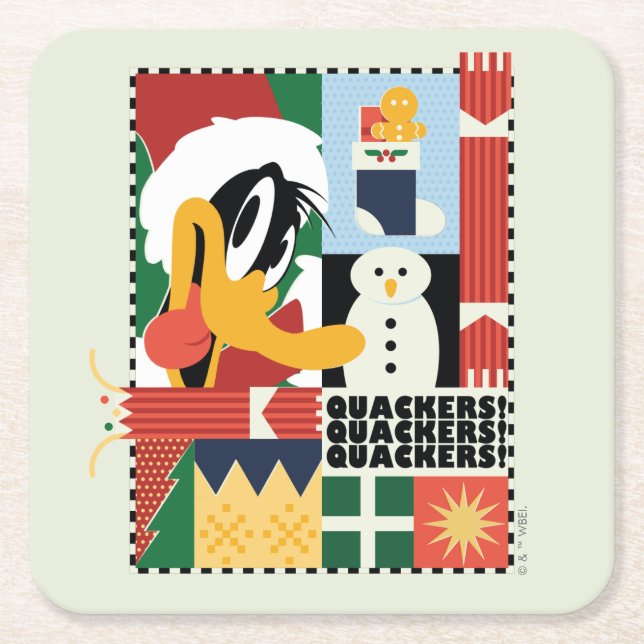 Posavasos Cuadrado De Papel LOONEY TUNES™ DAFFY DUCK™ Holiday Quackers (Anverso)