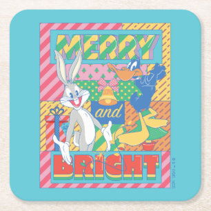 Posavasos Cuadrado De Papel LOONEY TUNES™   Navidades merry y brillantes