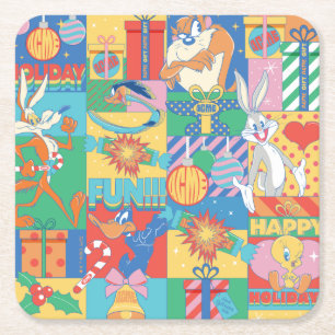 Posavasos Cuadrado De Papel LOONEY TUNES™ Patrón de Navidades de vacaciones