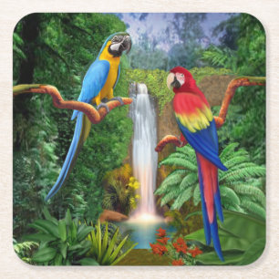 Posavasos Cuadrado De Papel Loros tropicales del Macaw