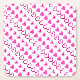 Posavasos Cuadrado De Papel Los corazones rosados adoran el romántico lindo pa