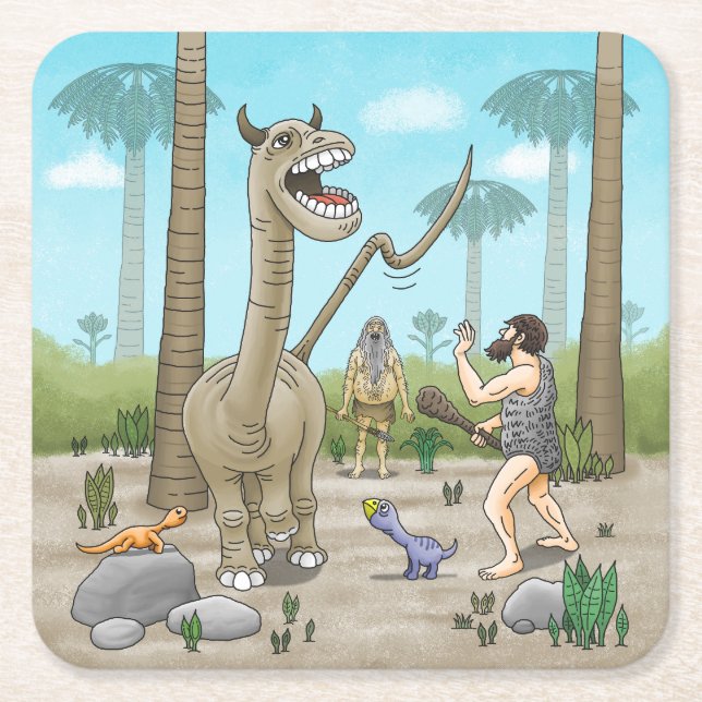 Posavasos Cuadrado De Papel Los dinosaurios se encuentran con la edad de piedr (Anverso)