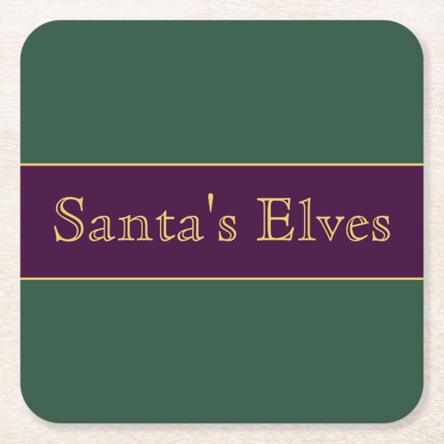 Posavasos Cuadrado De Papel Los ELVES DE SANTA Divertido Holly Green Royal Pur (Anverso)