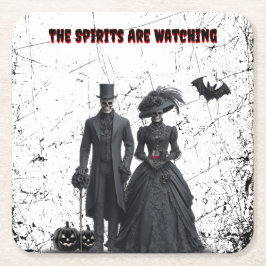 Posavasos Cuadrado De Papel Los Espíritus Están Viendo La Gótica Fiesta De Hal