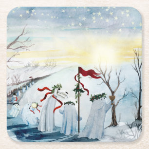 Posavasos Cuadrado De Papel Los Fantasmas del Wassailing