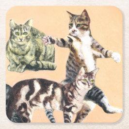 Posavasos Cuadrado De Papel Los gatos van a jugar