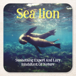 Posavasos Cuadrado De Papel Los leones marinos bajo el agua