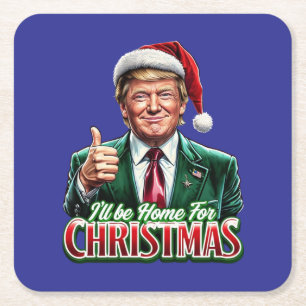 Posavasos Cuadrado De Papel Los Navidades de Donald Trump en Santa Hat