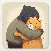Los niños abraza a un lindo ginger gato. Niños y a