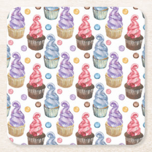 Posavasos Cuadrado De Papel Los pastelitos acuarela son coloridos