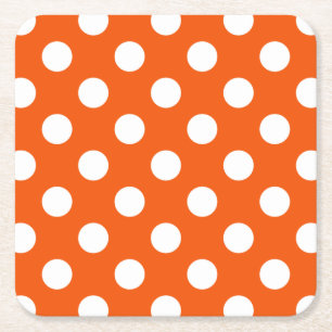 Posavasos Cuadrado De Papel Los puntos de la polka blanca en el naranja
