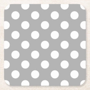 Posavasos Cuadrado De Papel Los puntos de polka blanco sobre gris