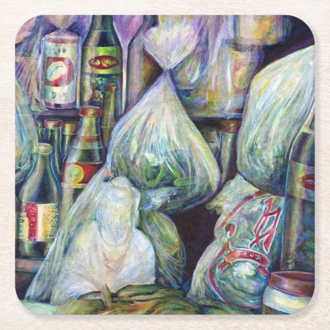 Posavasos Cuadrado De Papel Los sabores secos de Singapur (Anverso)