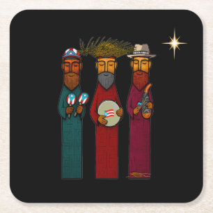 Posavasos Cuadrado De Papel Los Tres Reyes Magos de Puerto Rico – Parranda