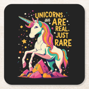 Posavasos Cuadrado De Papel Los unicornios son reales solo que raros