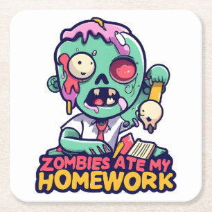 Posavasos Cuadrado De Papel Los zombies se comieron mi tarea