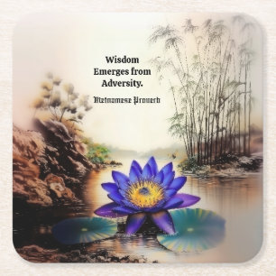 Posavasos Cuadrado De Papel Lotus azul que emerge de las aguas turbias (vietna