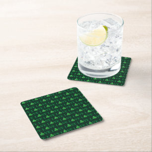 Posavasos Cuadrado De Papel Love Green Clover Shamrock Pattern moderno