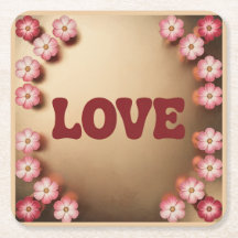 LOVE Maroon Gold Coaster Set