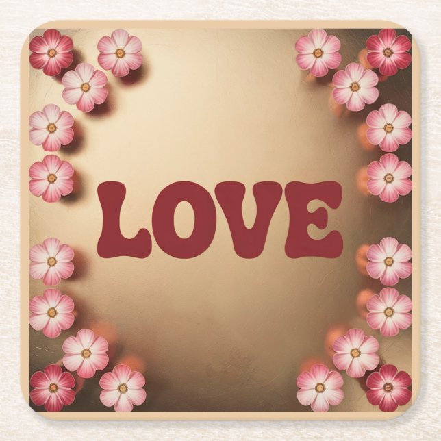 Posavasos Cuadrado De Papel LOVE Maroon Gold Coaster Set (Anverso)