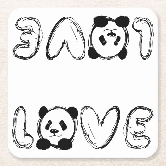Posavasos Cuadrado De Papel Love Panda (Anverso)