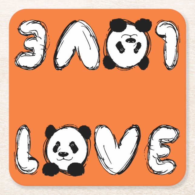 Posavasos Cuadrado De Papel Love Panda (Anverso)