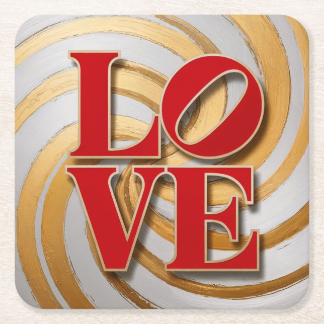 Posavasos Cuadrado De Papel LOVE Typography Coaster Set (Anverso)