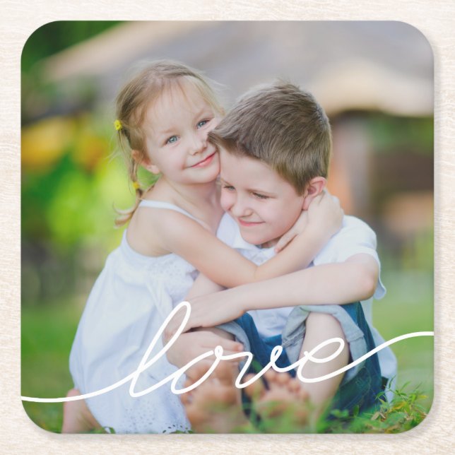 Posavasos Cuadrado De Papel LOVE Writing Personalizado Photo Coaster (Anverso)