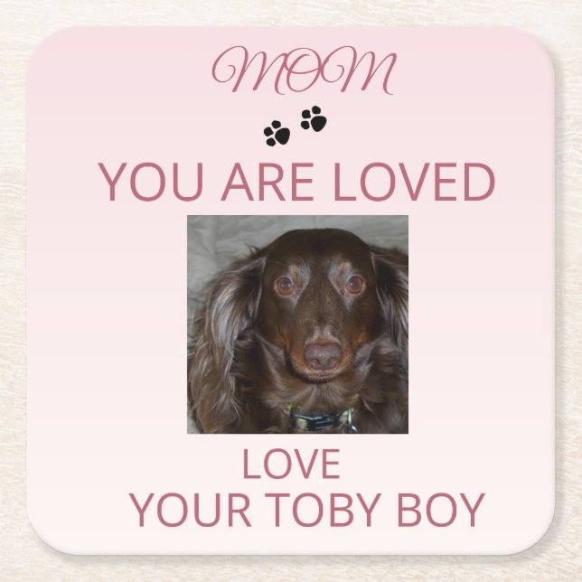 Posavasos Cuadrado De Papel Loved Pet Photo Mom Keepsake (Anverso)