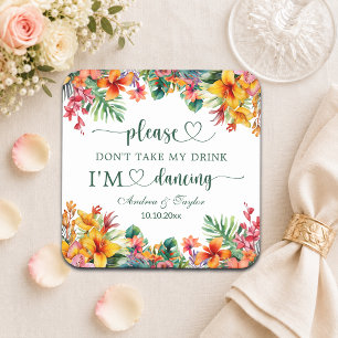 Posavasos Cuadrado De Papel Luau Hawaiano No Me Quites Mi Bebida Boda