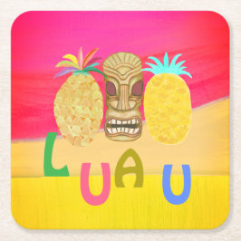 Posavasos Cuadrado De Papel Luau Rosa Caliente